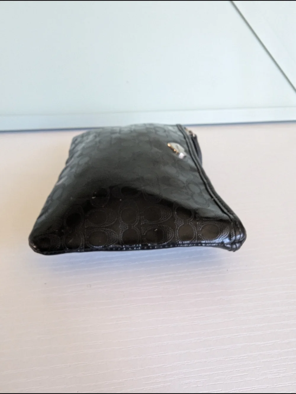 COACH Black Signature Leather Wristlet Pouch